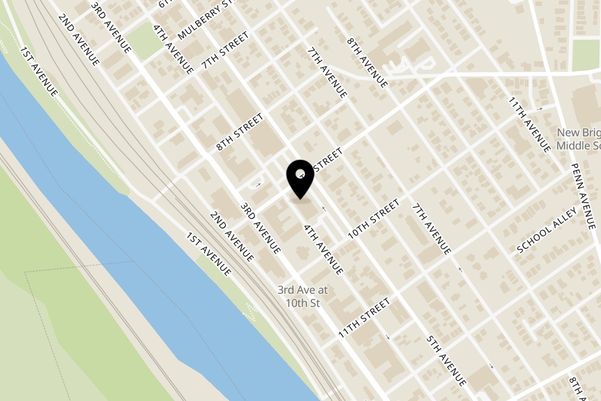 Map showing the location of Al's Pizza on 400 9th St Suite D in New Brighton